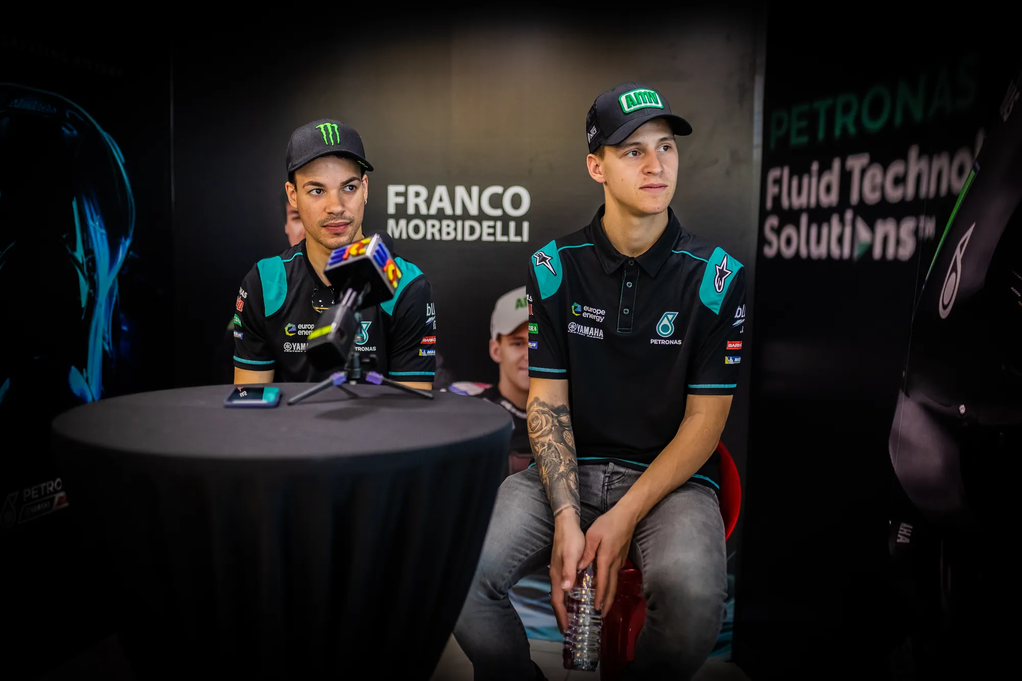 Franco Morbidelli and Fabio Quartararo seated at the Petronas Sprinta session